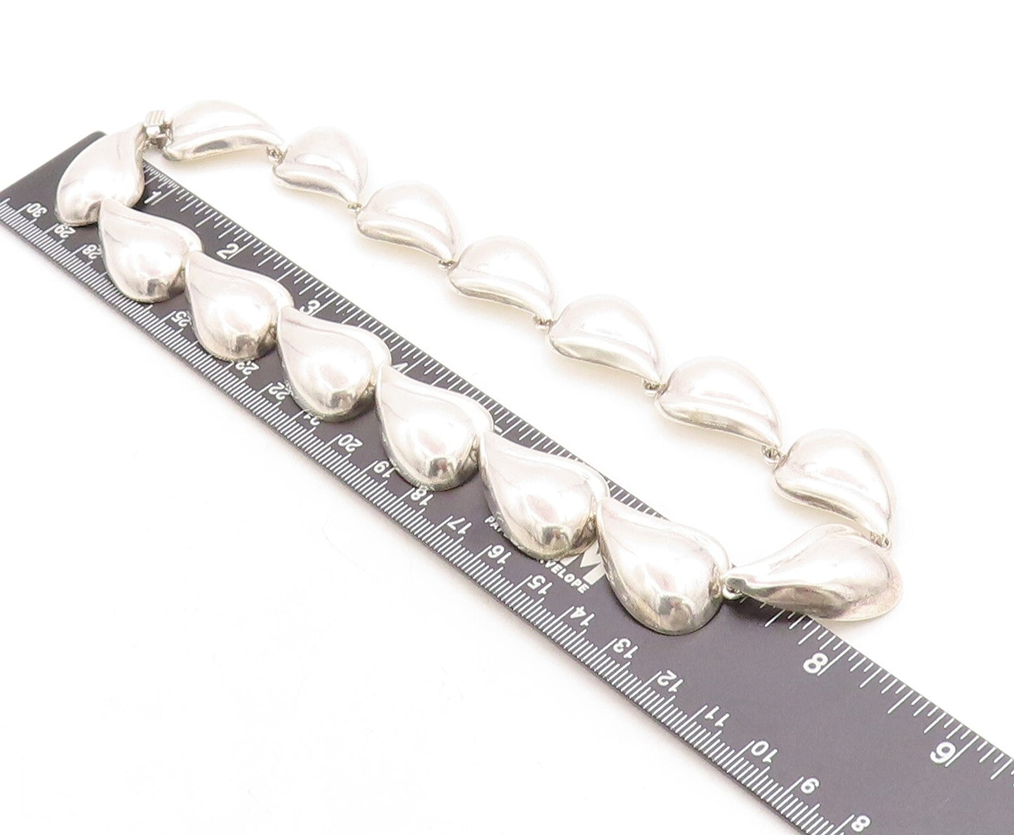 MEXICO 925 Sterling Silver  Vintage Shiny Floral Leaf Chain Necklace  NE2216