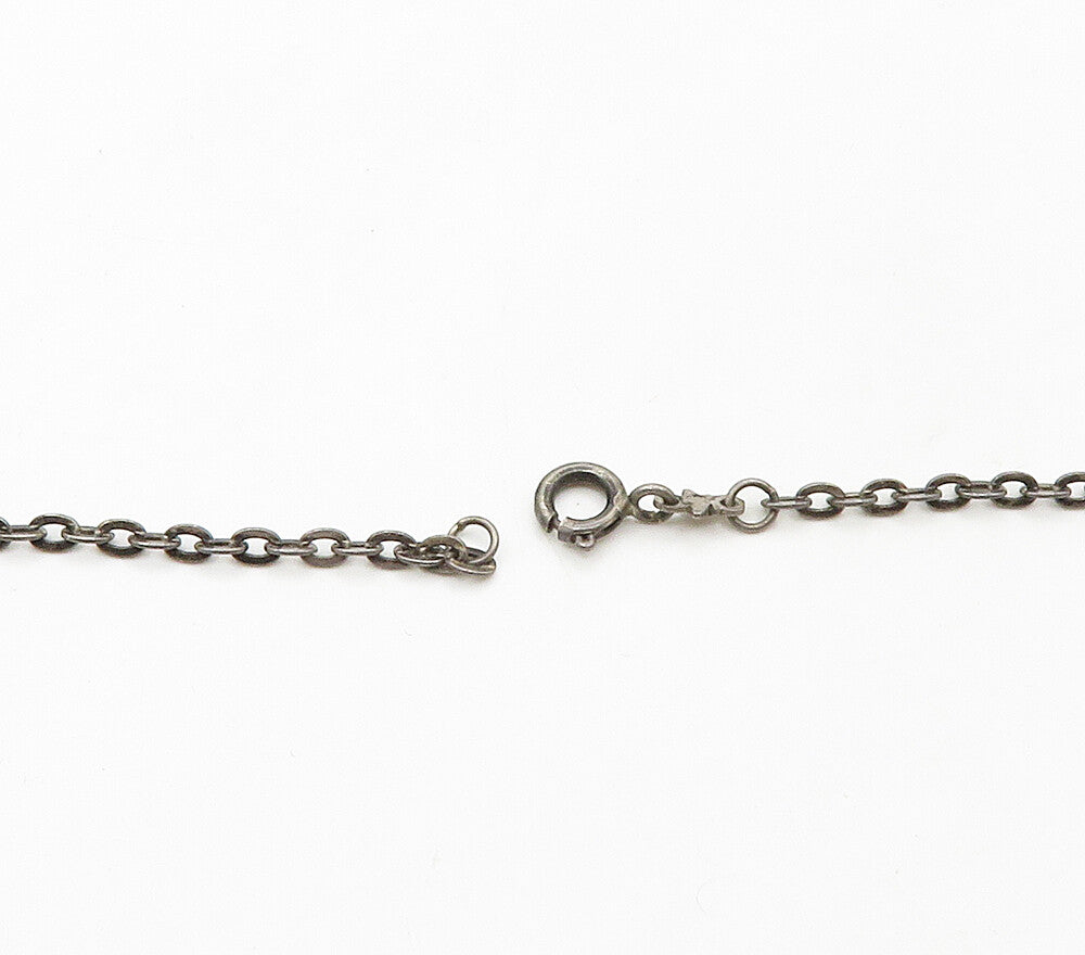 925 Sterling Silver  Vintage Amethyst Floral Dark Tone Chain Necklace  NE2625