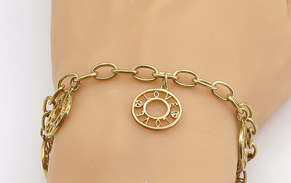 925 Sterling Silver  Shiny Gold Plated Peace Charmed Chain Bracelet  BT3100