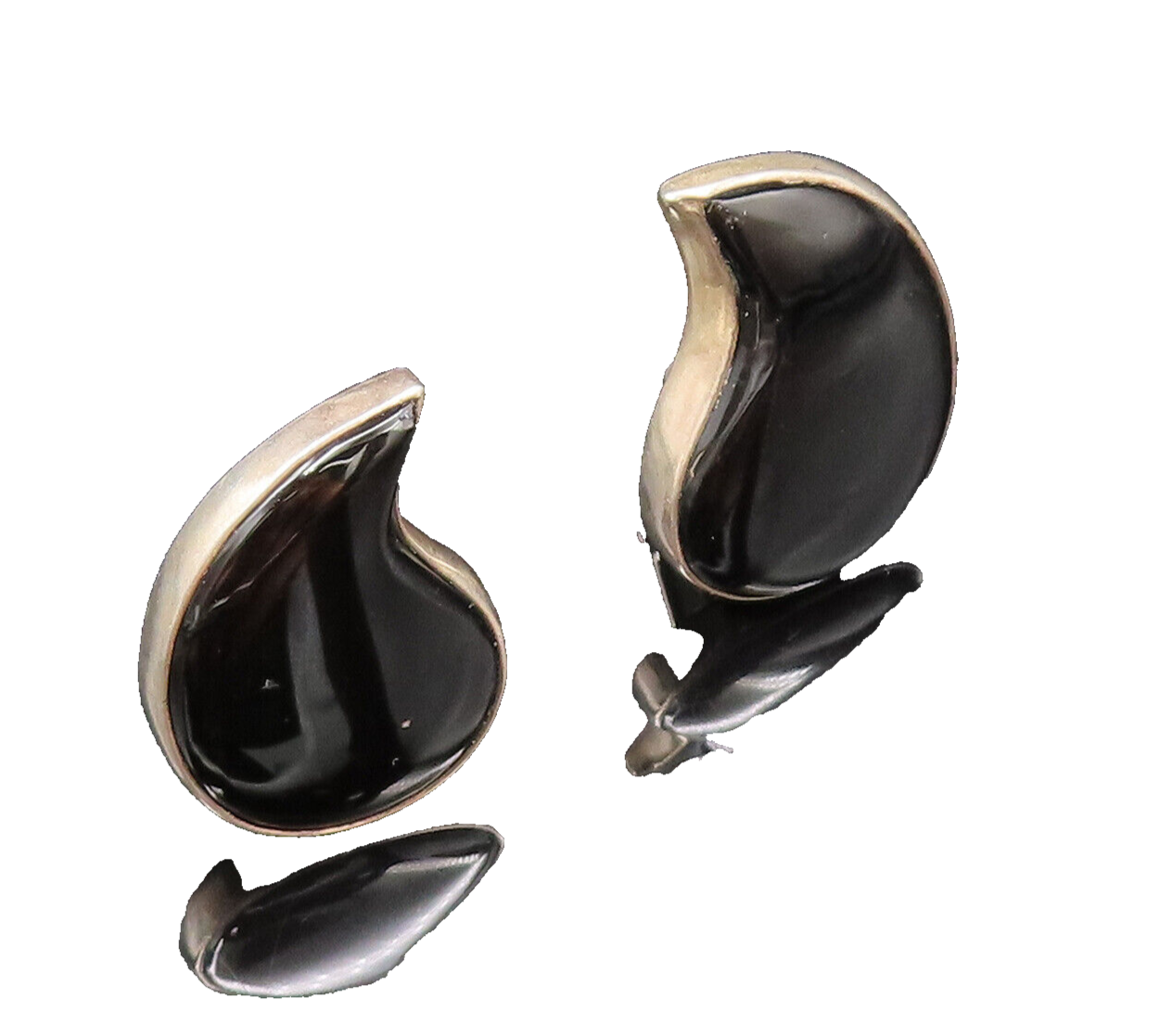CERRO BLANCO 925 Silver  Vintage Teardrop Shaped Black Onyx Earrings  EG12246