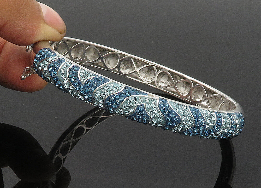 SWAROVSKI 925 Sterling Silver  Vintage Crystal Pattern Bangle Bracelet  BT8415