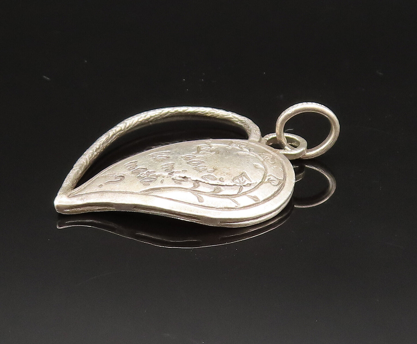 925 Silver  Vintage Engraved Question In Italian Half Heart Pendant  PT21132