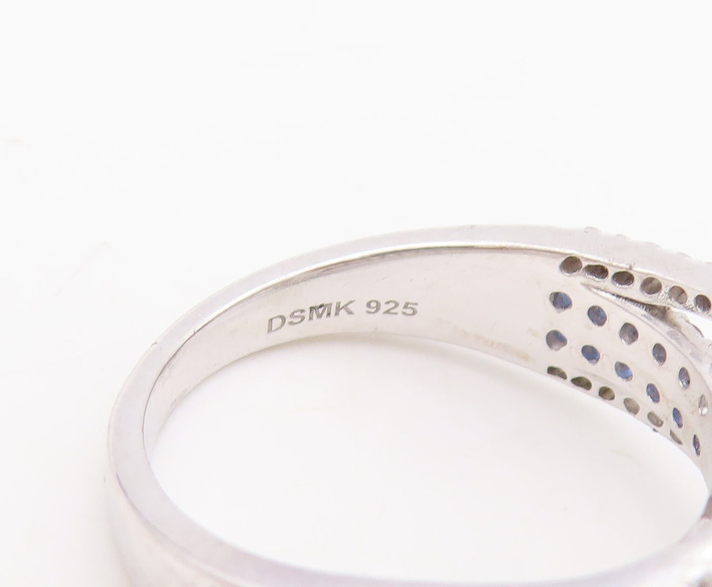 925 Sterling Silver Vintage Ring Sapphire Band Blue & White Topaz  Sz 7 RG29892