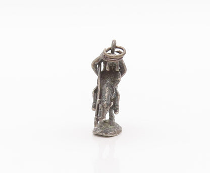 925 Sterling Silver Vintage Pendant Dark Tone Wounded Solder On Horse  PT23930