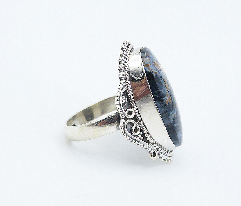 925 Sterling Silver  Cabochon Cut Sodalite Swirl Cocktail Ring Sz 8.5  RG8315