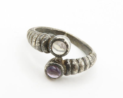 925 Sterling Silver  Vintage Topaz Dark Tone Fluted Bypass Ring Sz 7  RG14726