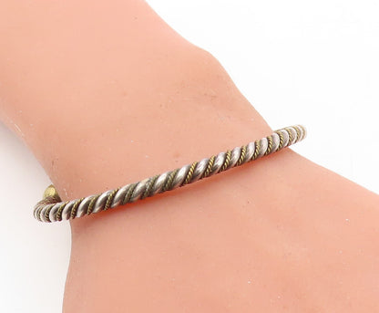 MEXICO 925 Sterling Silver Vintage 2 Tone Twist Ball End Cuff Bracelet BT2685