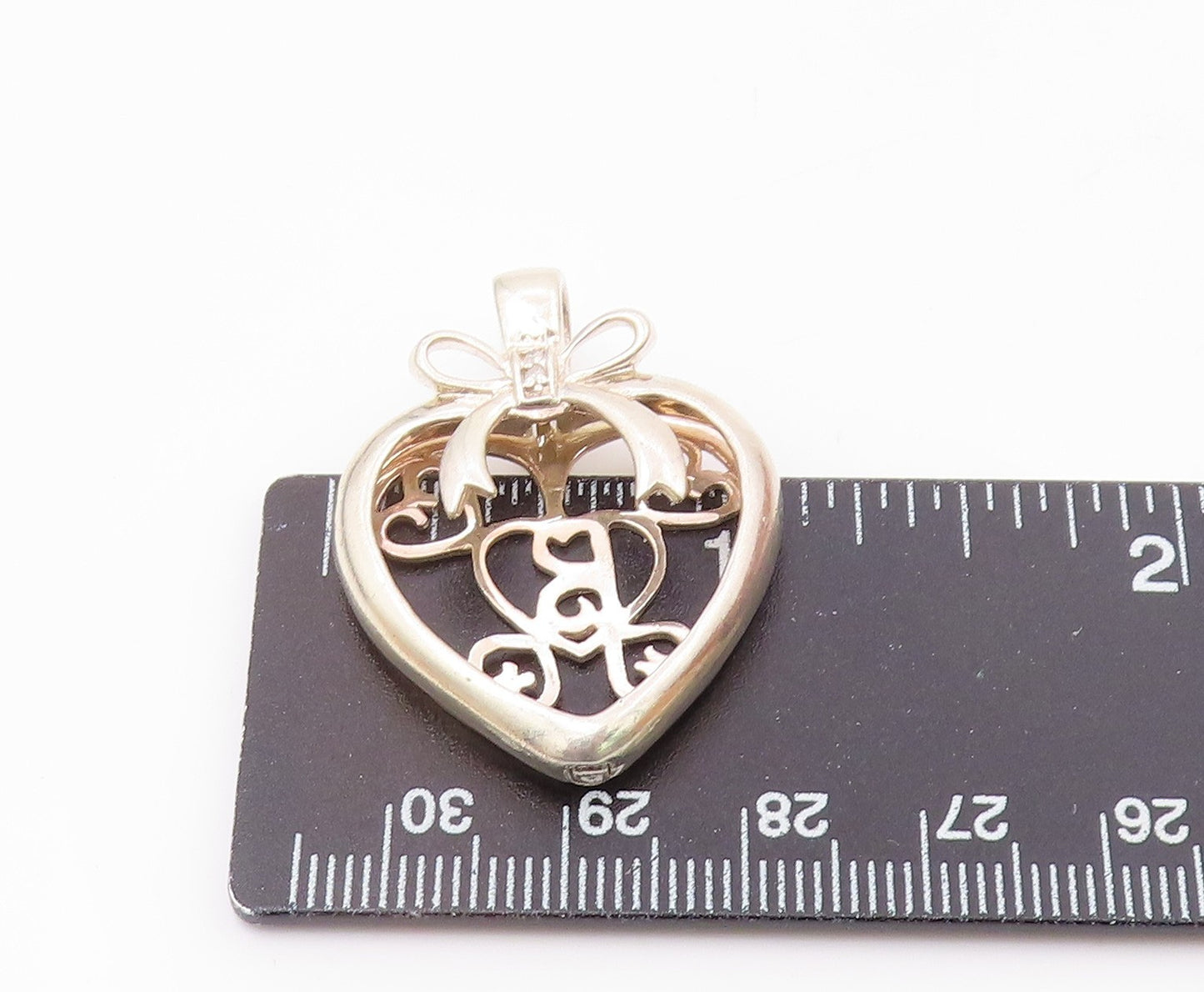 925 Silver  Vintage Genuine Diamonds Love Heart Pendant (OPENS)  PT17021
