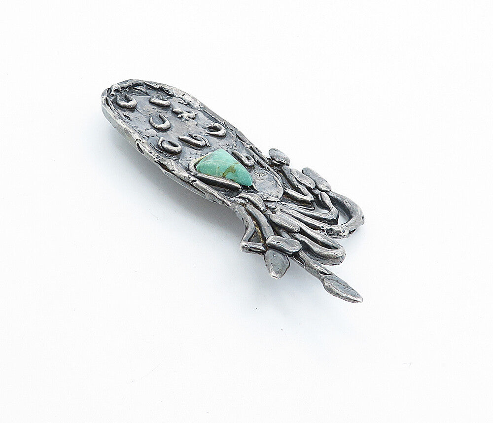 925 Sterling Silver  Vintage Antique Turquoise Sculpted Brooch Pin  BP2448