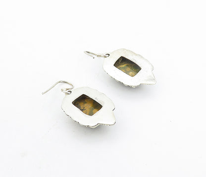 925 Sterling Silver  Vintage Cabochon Cut Agate Swirl Dangle Earrings  EG3710
