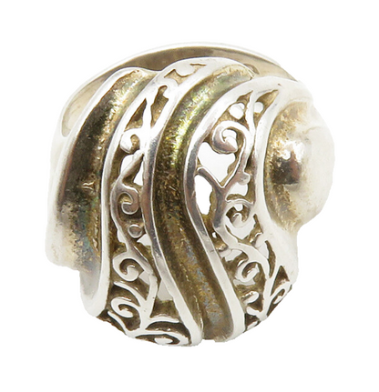 925 Sterling Silver  Vintage Shiny Swirl Vine Open Band Ring Sz 6  RG13931