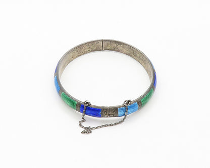 SIAM 925 Sterling Silver  Vintage Enamel Pattern Round Bangle Bracelet  BT7901