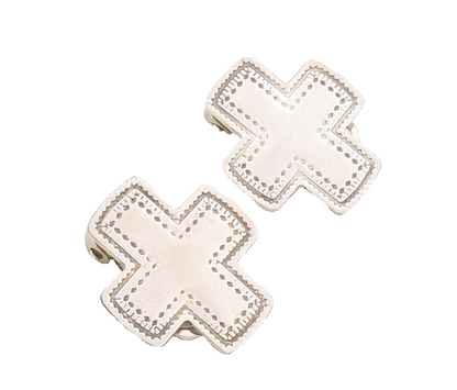 925 Sterling Silver Earrings MEXICO Minimalist Etched Border Mini Cross  EG12837