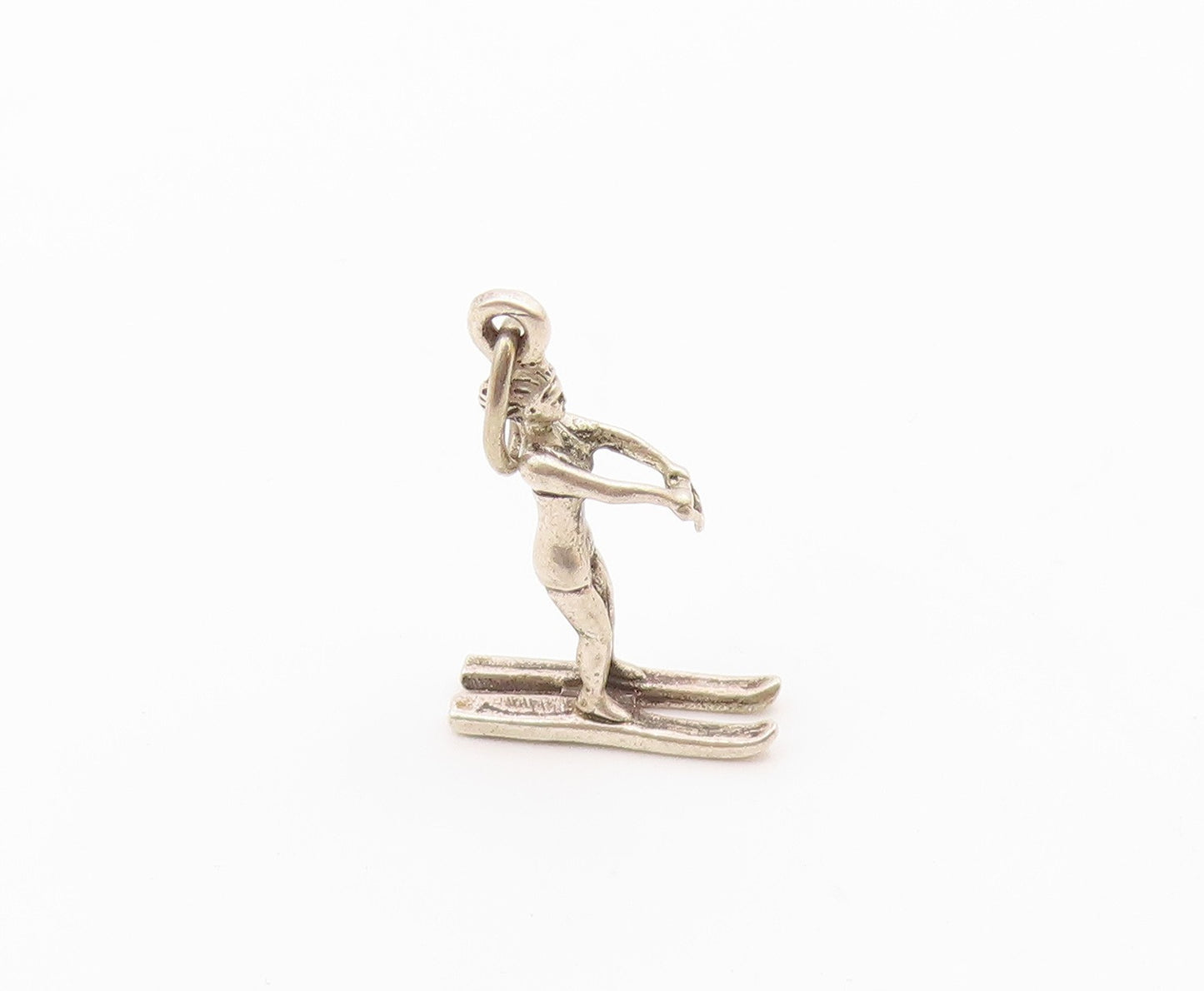 925 Sterling Silver   Vintage Sculpted Skiing Man Sports Pendant  PT20544