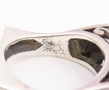 925 Sterling Silver Vintage Ring Modernist Open Scroll Bar Band  Sz 7  RG35497