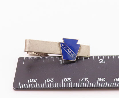 925 Sterling Silver  Vintage Blue Enamel Keystoner Tie Clip  TR2943