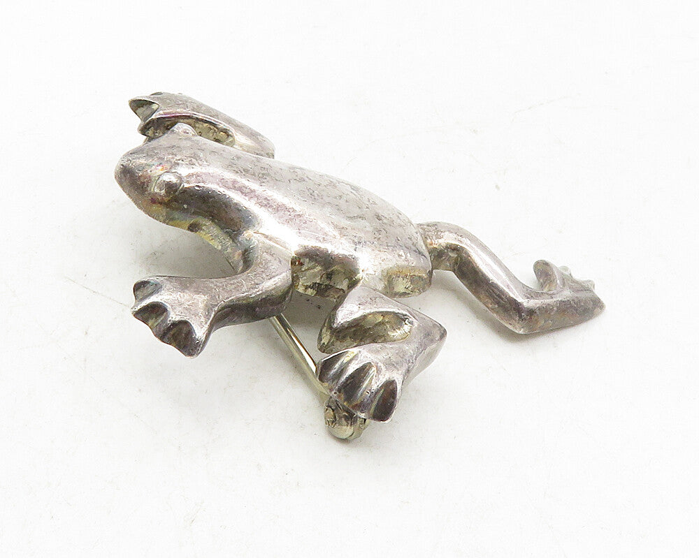 ZINA 925 Sterling Silver  Vintage Dark Tone Frog Motif Brooch Pin  BP3626