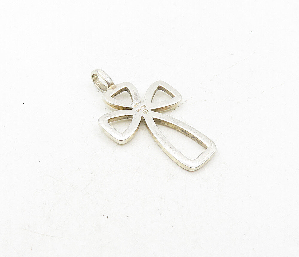 925 Sterling Silver  Vintage Shiny Open Religious Cross Drop Pendant  PT6571