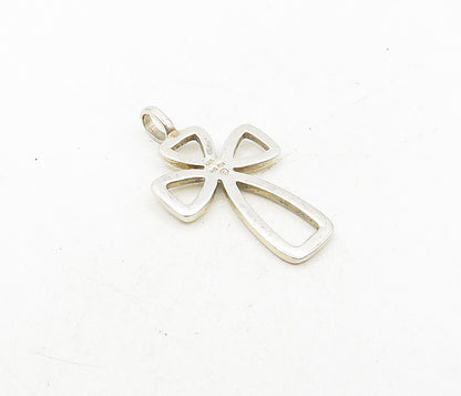925 Sterling Silver  Vintage Shiny Open Religious Cross Drop Pendant  PT6571