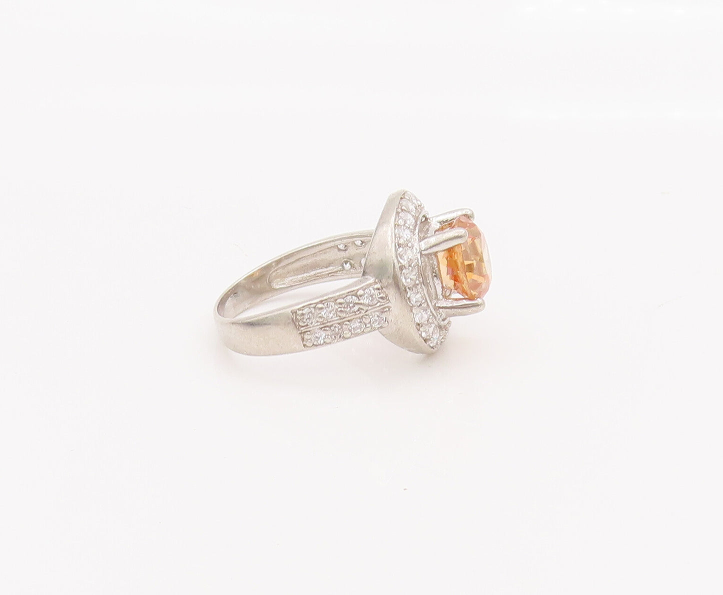 925 Sterling Silver Vintage Ring Citrine Halo Topaz Inlay Neck Sz 7  RG27637