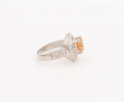 925 Sterling Silver Vintage Ring Citrine Halo Topaz Inlay Neck Sz 7  RG27637