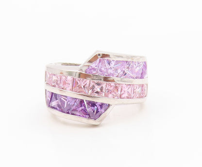 925 Sterling Silver Vintage Ring Amethyst & Pink Topaz Band  Sz 7.5  RG36250