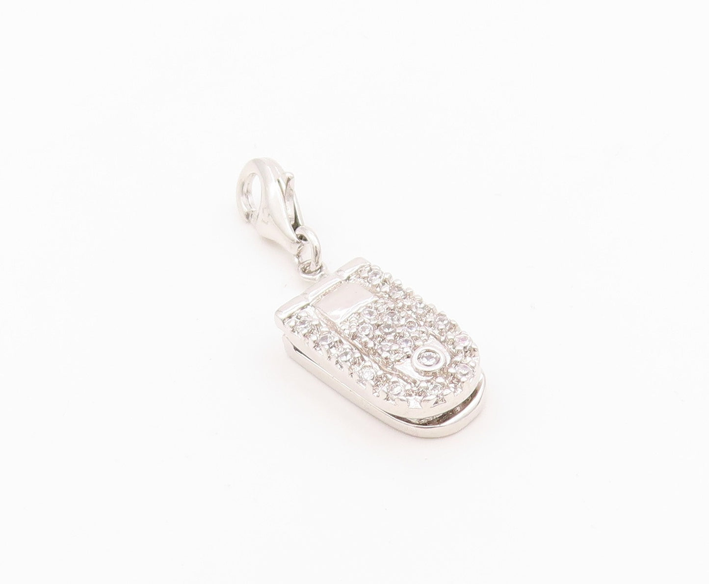 925 Sterling Silver Vintage Pendant Antique CZ Flip Cell Phone OPENS  PT24309