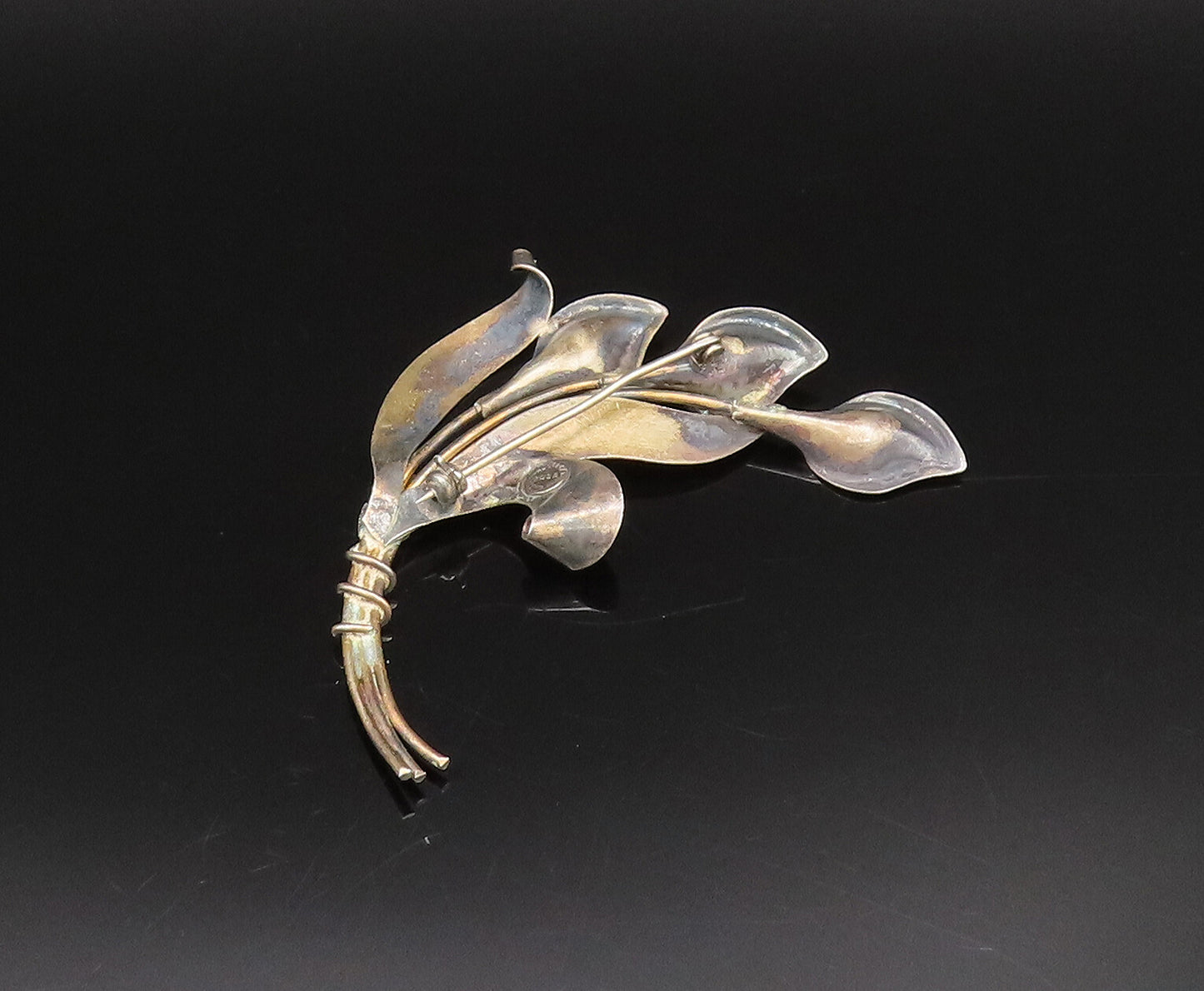 CROSBY 925 Silver  Vintage Calla Lily Flower Stem Wrapped Brooch Pin  BP10022