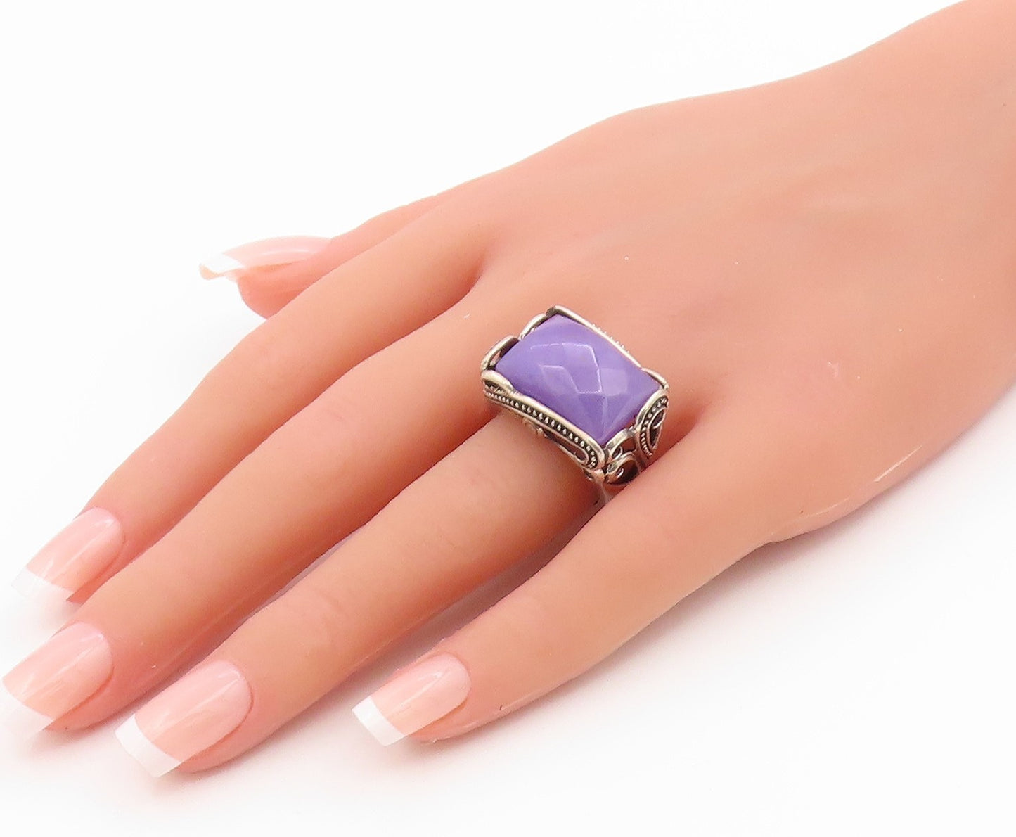 925 Sterling Silver Vintage Ring Purple Amethyst Statement Band  Sz 7  RG35737