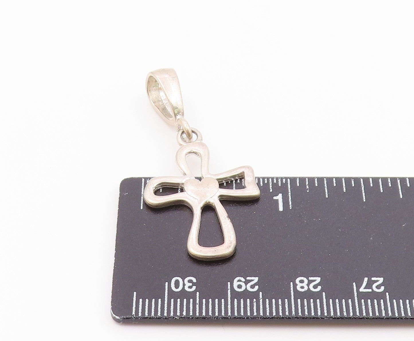925 Silver   Vintage Open Religious Cross With Love Heart Pendant  PT20553