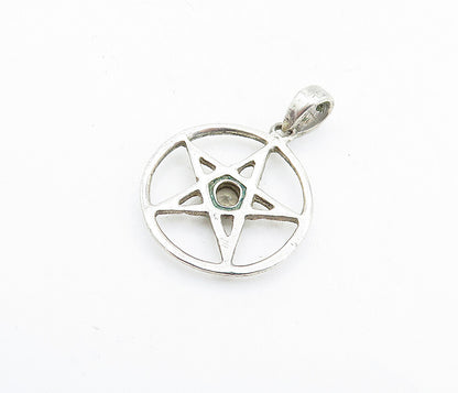 925 Sterling Silver  Vintage Shiny Topaz Open Star Circle Drop Pendant  PT4596