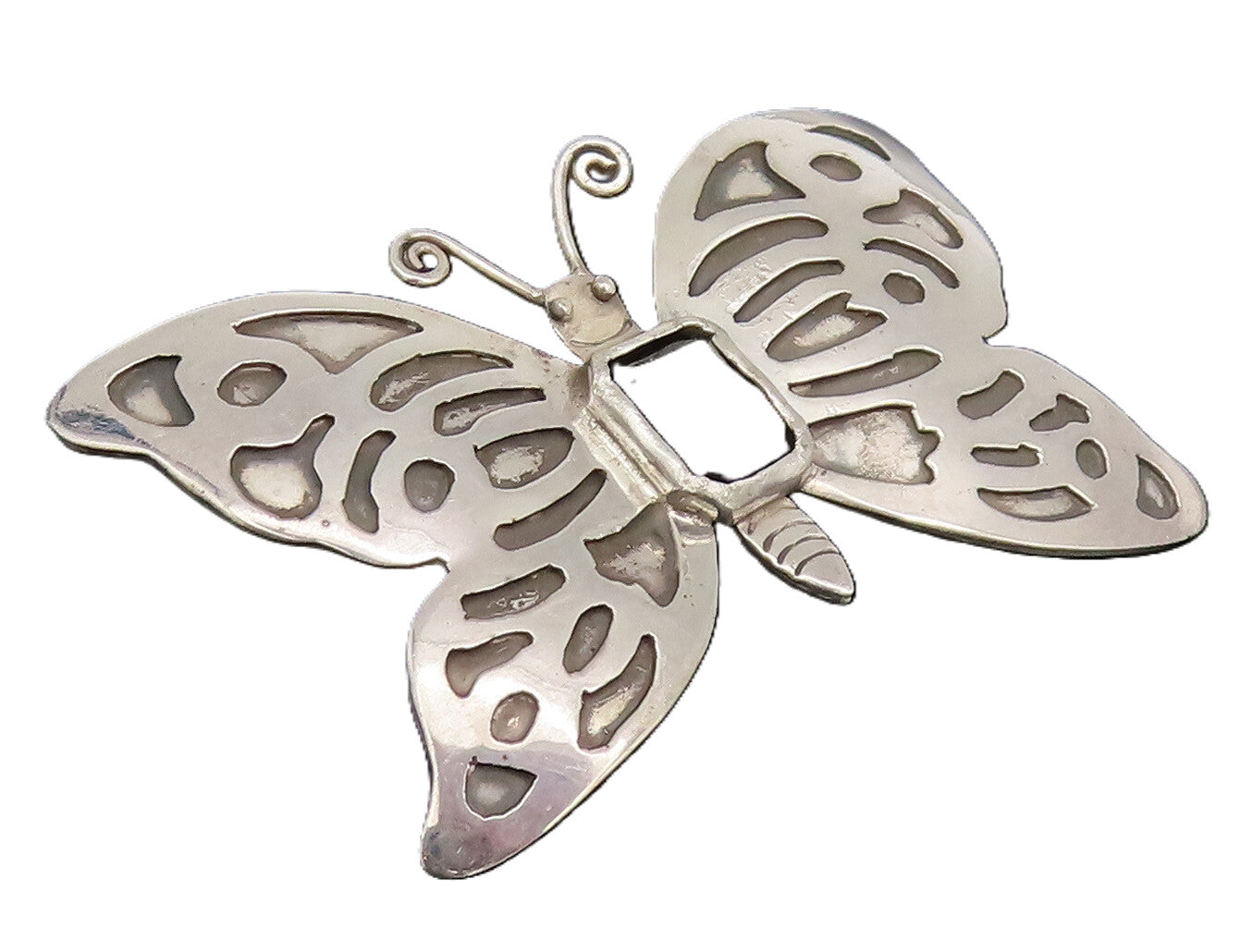 925 Sterling Silver  Vintage Lab Spinel Onyx Butterfly Brooch Pin  BP10518