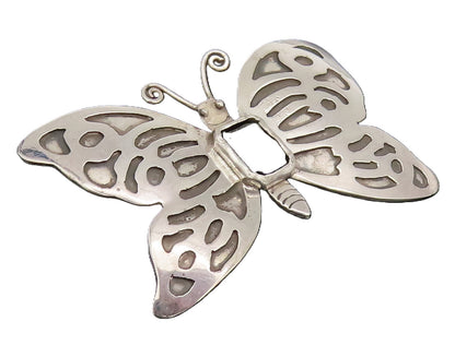 925 Sterling Silver  Vintage Lab Spinel Onyx Butterfly Brooch Pin  BP10518