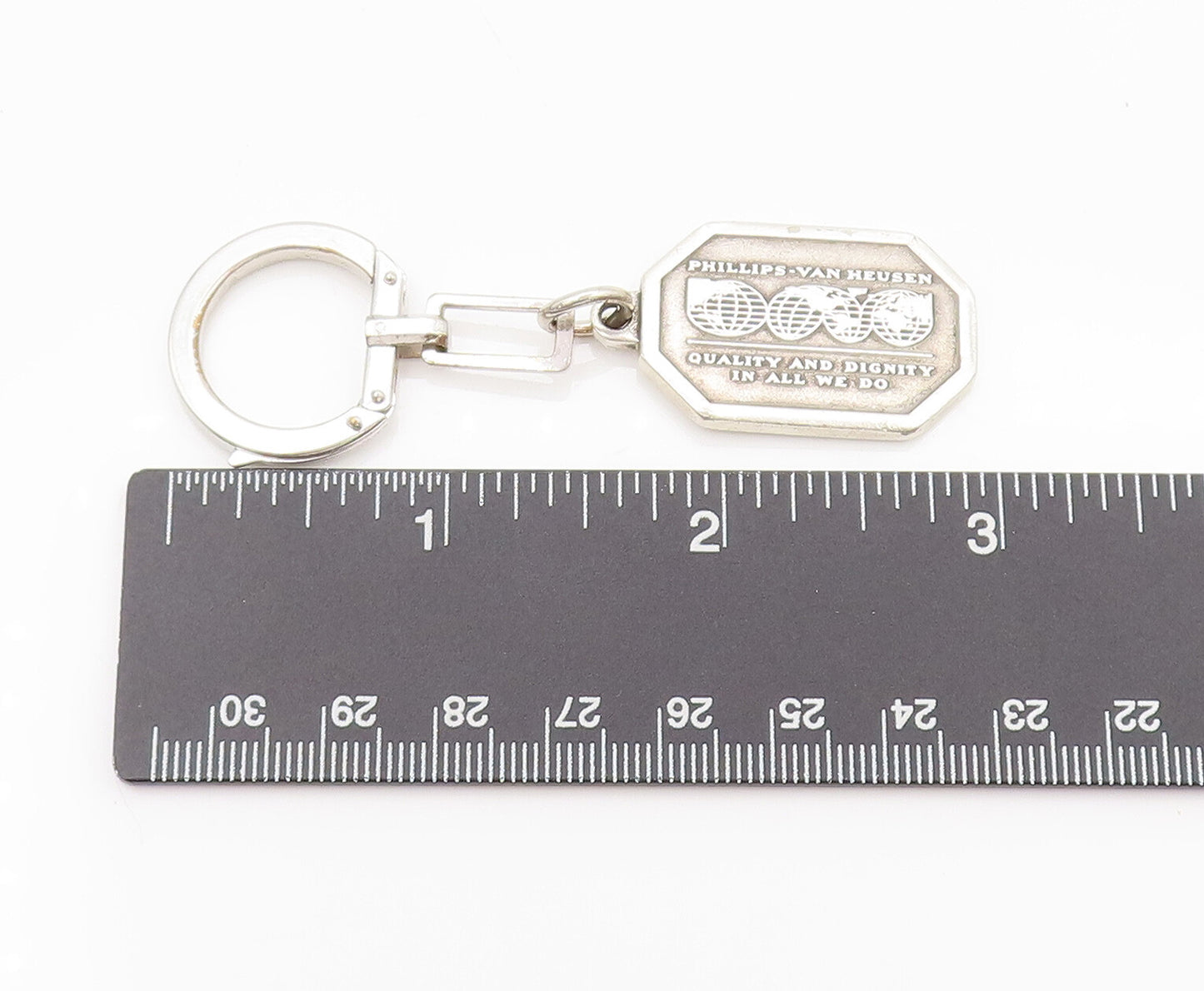 925 Silver  Vintage Rectangular Carved Van Heusen World Globe Keychain  TR3533