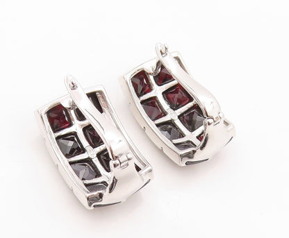925 Sterling Silver Vintage Earrings Two Row Inside Out Garnet Inlay  EG13398