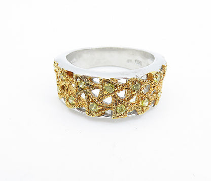 925 Sterling Silver Peridot Dotted Two Tone Shiny Band Ring Sz 7 RG6564