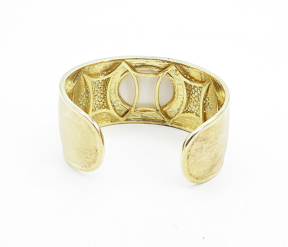 925 Sterling Silver  White Onyx Gold Plated Bubble Detail Cuff Bracelet BT2590