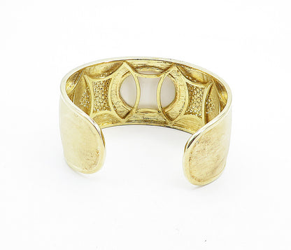 925 Sterling Silver  White Onyx Gold Plated Bubble Detail Cuff Bracelet BT2590