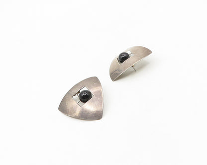 925 Sterling Silver  Vintage Black Onyx Modernist Drop Earrings  EG9391