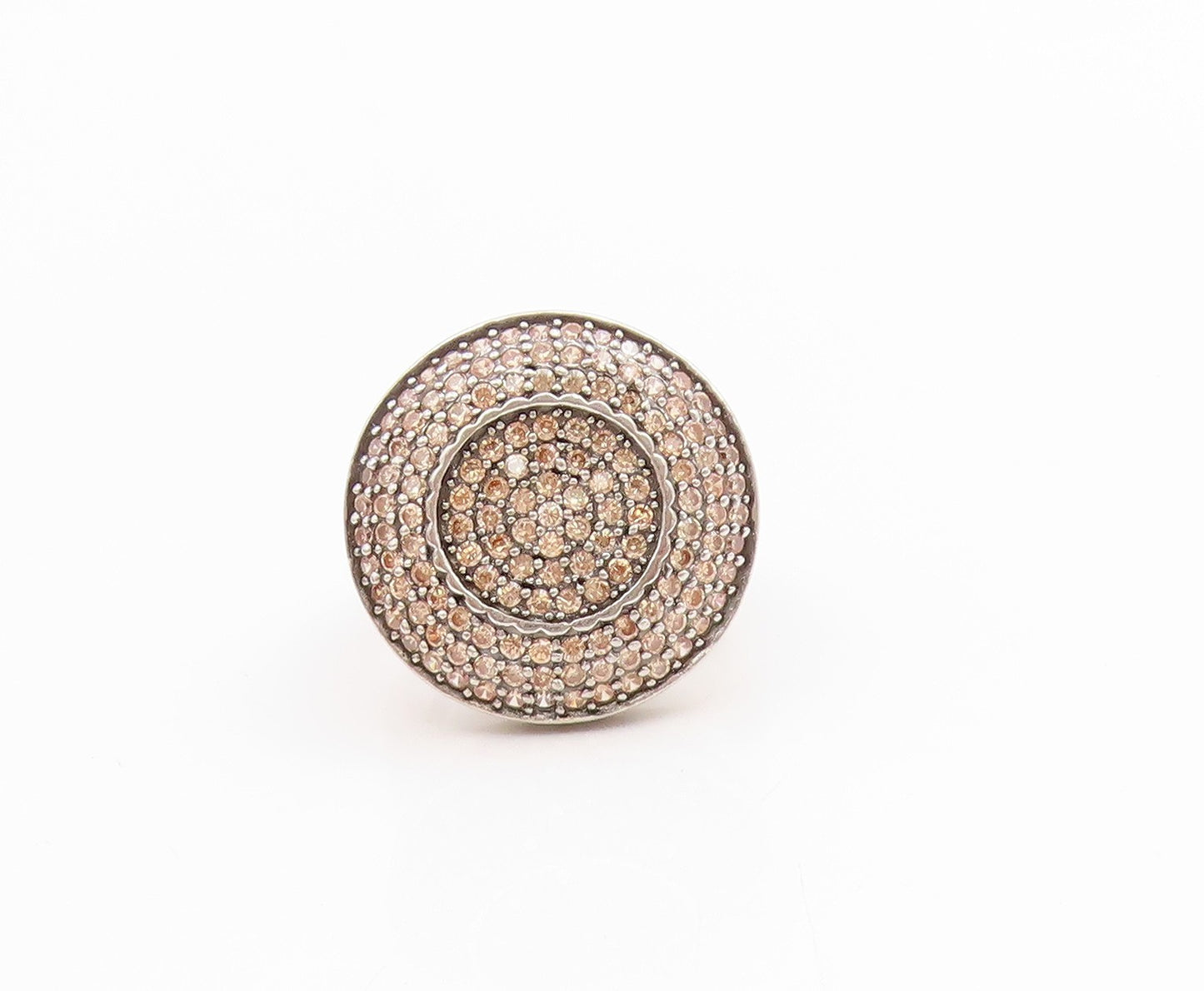 925 Sterling Silver Vintage Ring Champagne CZ Elegant Dome Band  Sz 6  RG34360