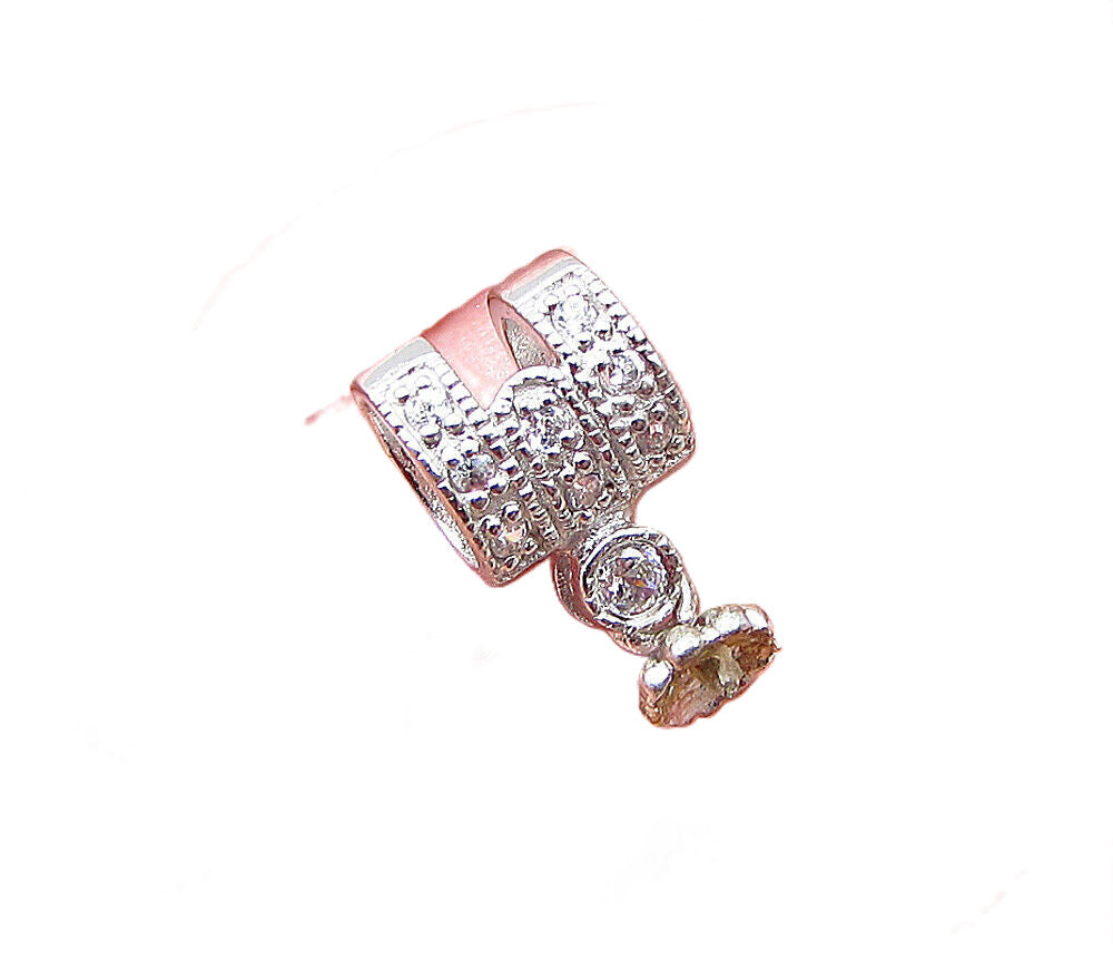 925 Silver  White Cubic Zirconia Dangling Floral Bell Slider Pendant  PT1526