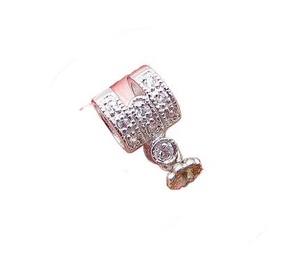925 Silver  White Cubic Zirconia Dangling Floral Bell Slider Pendant  PT1526