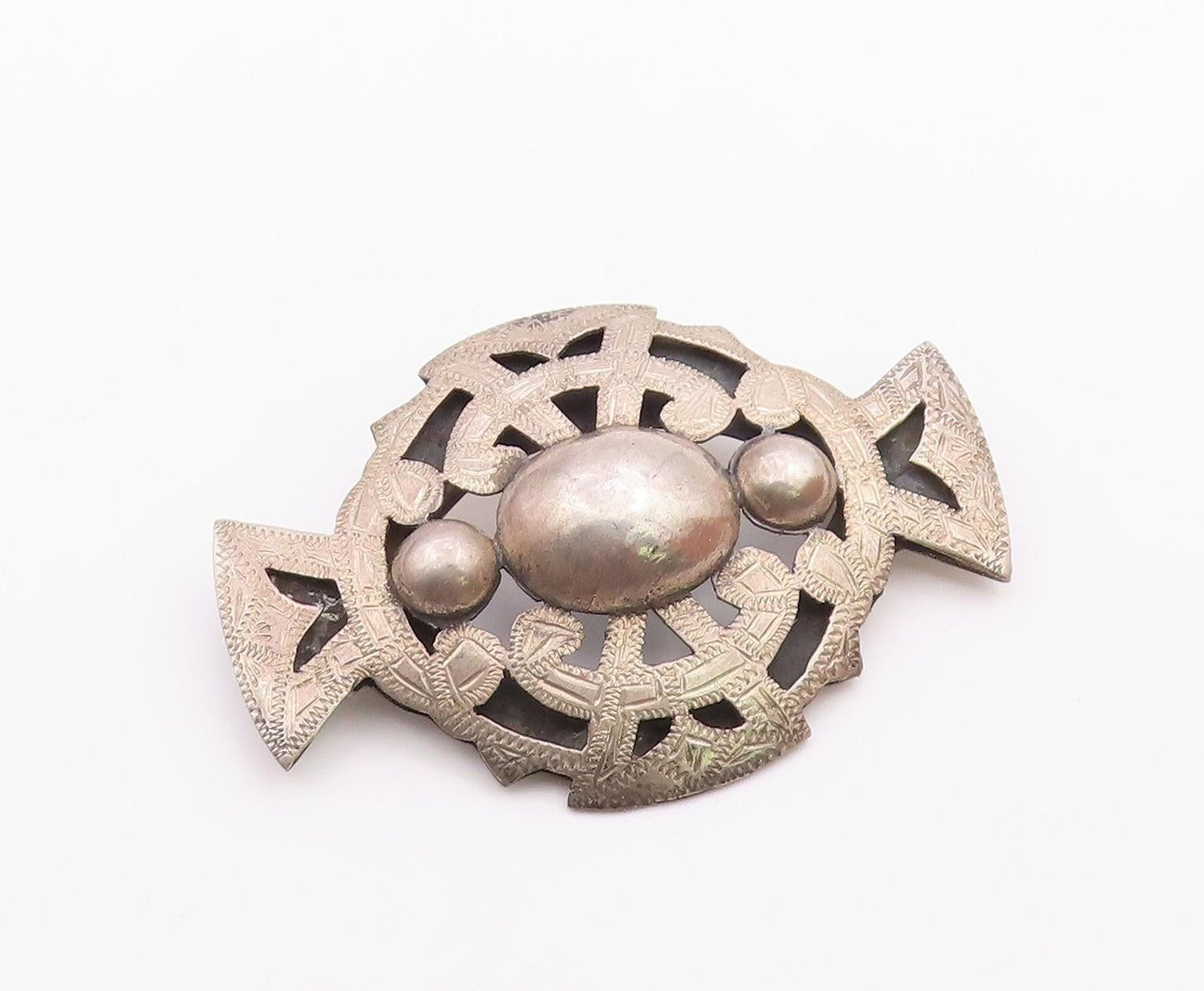MEXICO 925 Sterling Silver  Vintage Etched Detail Cutout Brooch Pin  BP3976