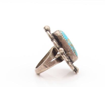 925 Sterling Silver Vintage Ring NAVAJO ZUNI Turquoise Flower  Sz 7.5  RG32669