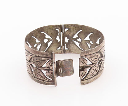 925 Sterling Silver Vintage Bracelet PERU Antique Dark Tone Leaf Bangle  BT11126