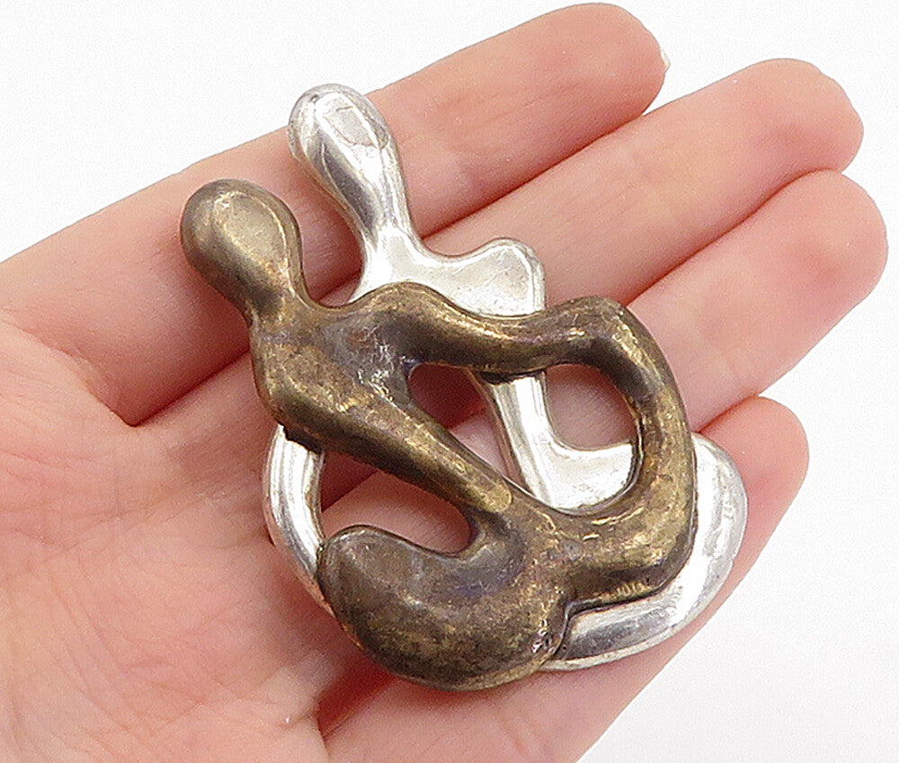 925 Sterling Silver  Vintage Modernist Two Tone Sitting Couple Pendant  PT4091