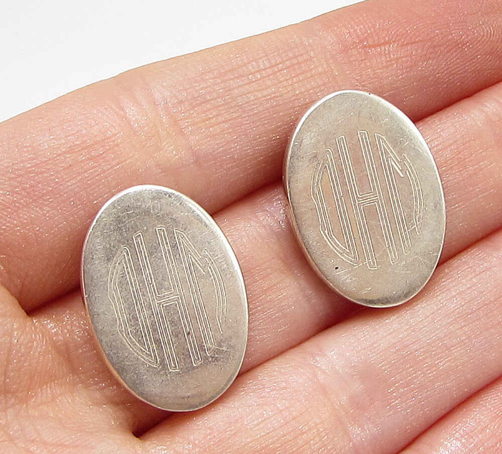 MEXICO 925 Sterling Silver  Vintage Smooth Oval Stud Earrings  EG1872
