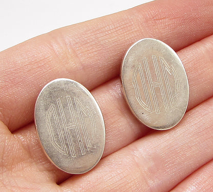 MEXICO 925 Sterling Silver  Vintage Smooth Oval Stud Earrings  EG1872