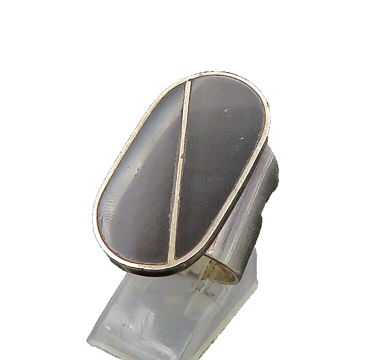 MEXICO 925 Silver  Vintage Inlaid Black Onyx Cocktail Ring Sz 10  RG23312