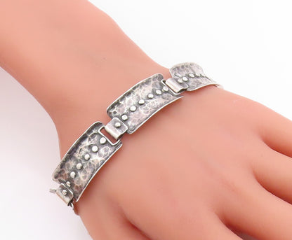 925 Sterling Silver Vintage Bracelet Classic Hammered Wide Panel Link  BT12057